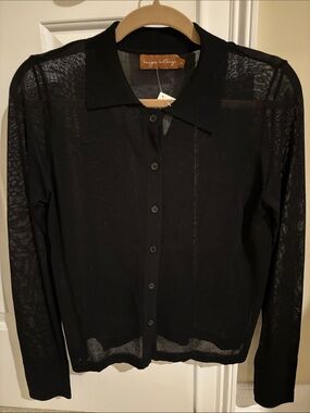 Luigi Meng Black Sheer Button-Up Top
